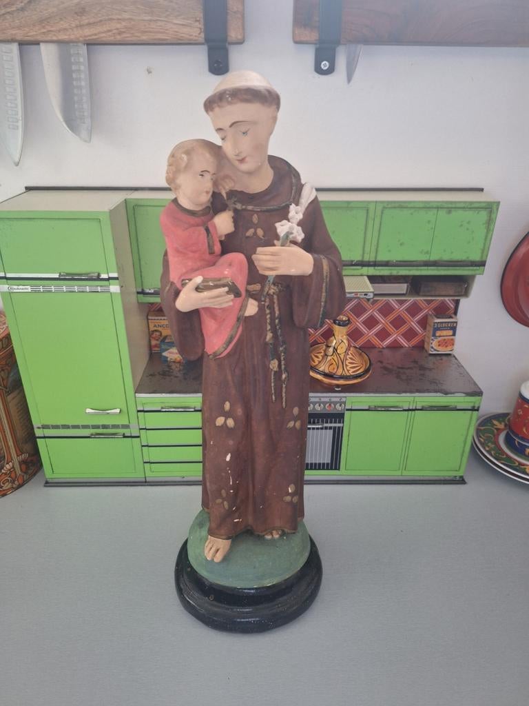 Gipsen heilig beeld Sint Antonius met kindje, Antiek en Kunst, Ophalen of Verzenden