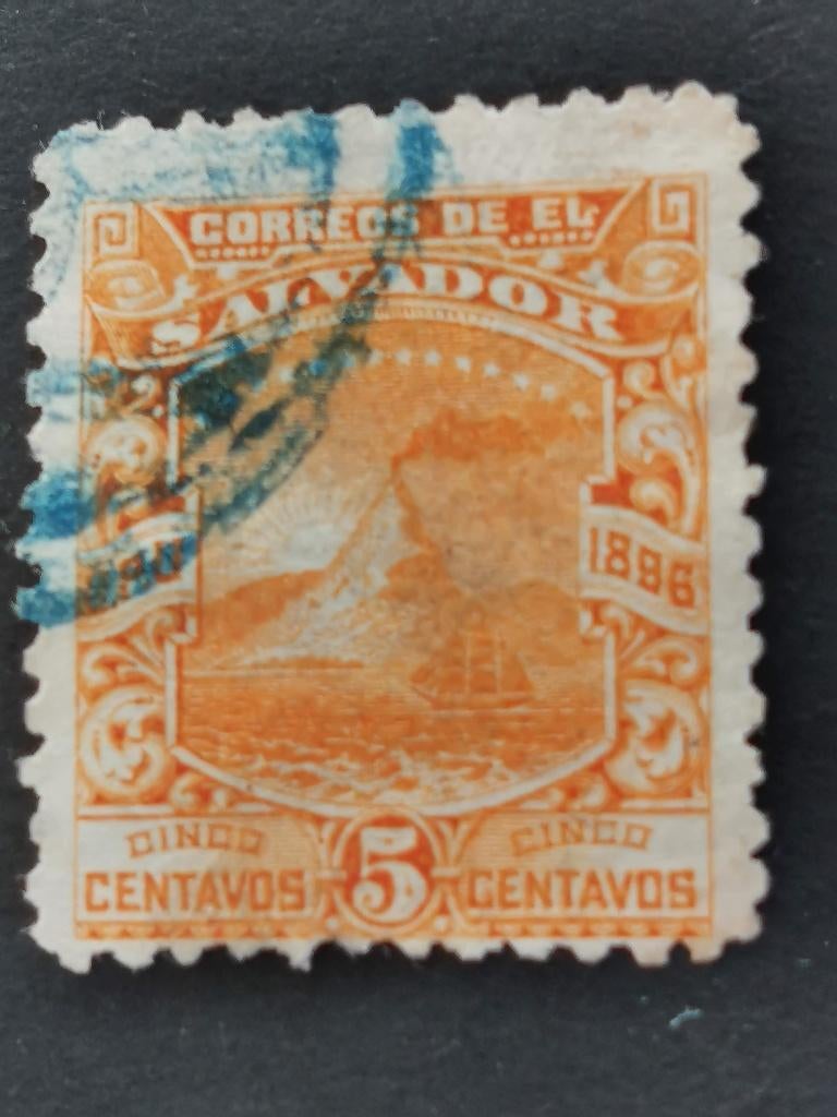 El Salvador 1897 - vulkaan San Miguel, Ophalen of Verzenden, Gestempeld, Midden-Amerika