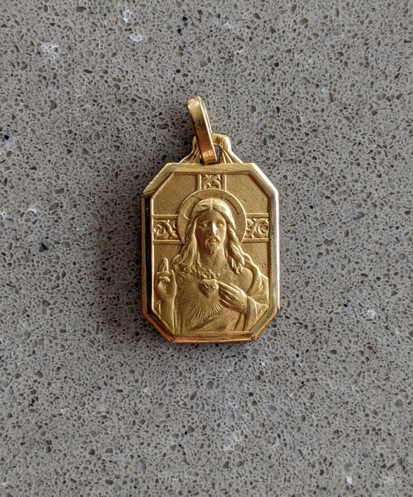 Medaillon, hanger Jezus Heilig Hart- plaqué or, verguld, Verzamelen, Religie, Ophalen of Verzenden, Nieuw, Sieraad, Christendom | Katholiek