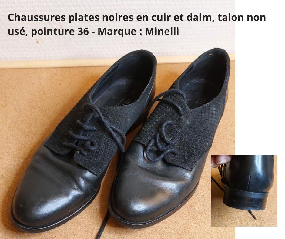 Chaussures plates noires en cuir et daim, Enlèvement ou Envoi, Porté, Noir