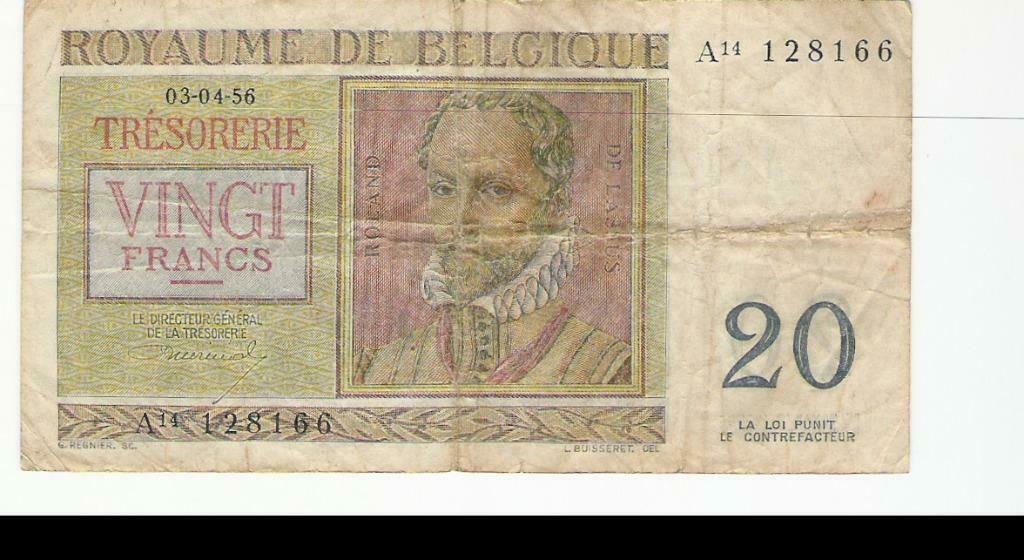 billet belge 20 franc, Enlèvement ou Envoi, Belgique, Autres valeurs