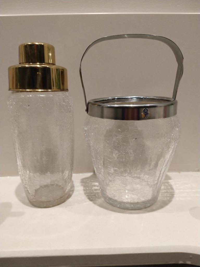 Vintage craquele ijsemmer en coctailshaker, Ophalen