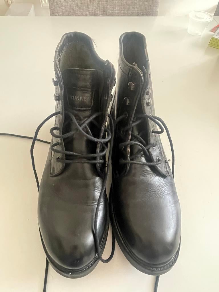 Bunker Combat / Military Style Boots — Zwarte Leren Boots, Zwart, Boots, Ophalen of Verzenden, Zo goed als nieuw