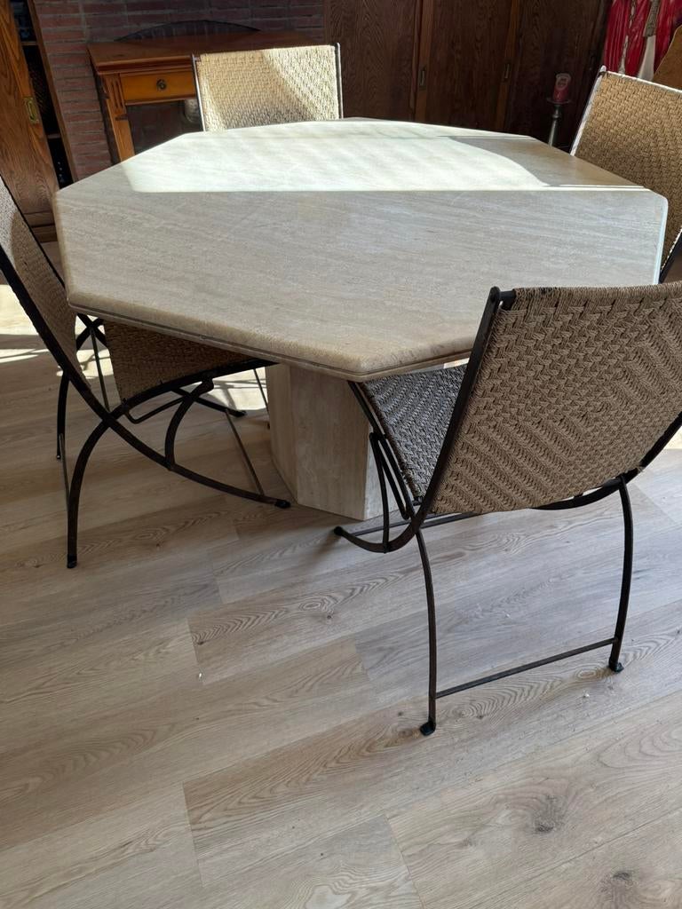 Travertin travertijn eettafel 8 hoek, Huis en Inrichting, Tafels | Eettafels, Ophalen, Zo goed als nieuw