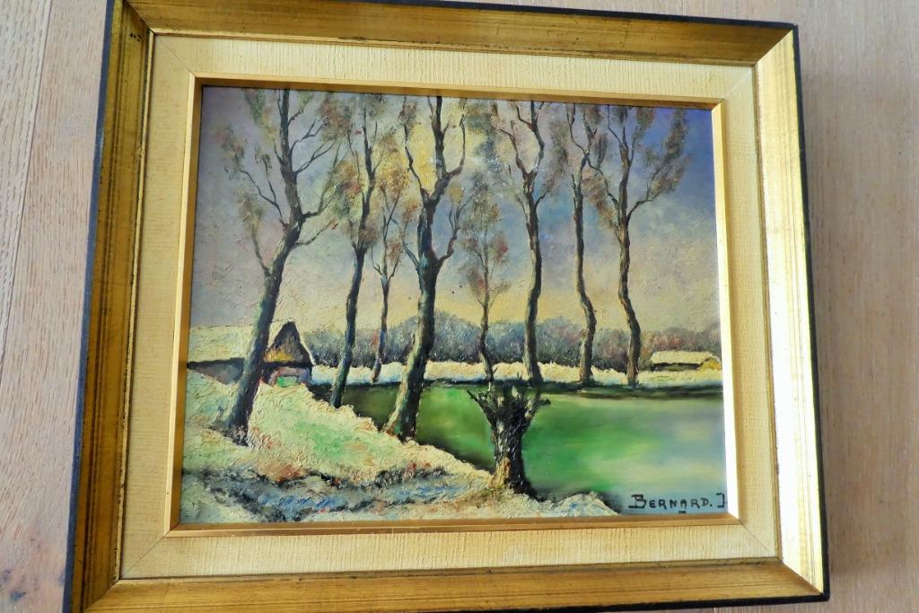 Peinture sur Panneau Signée BERNARD J. Encadrement 37x31 cm., Enlèvement