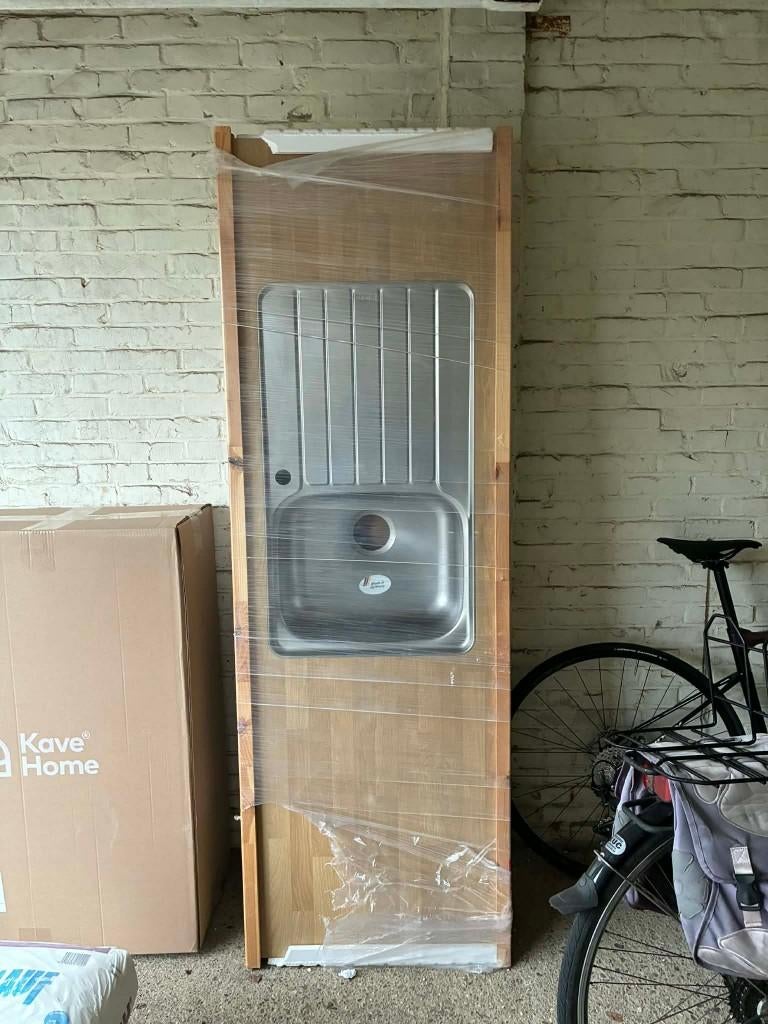 Laminaat keukenwerkblad met geïntegreerde inox spoelbak, Ophalen, Nieuw