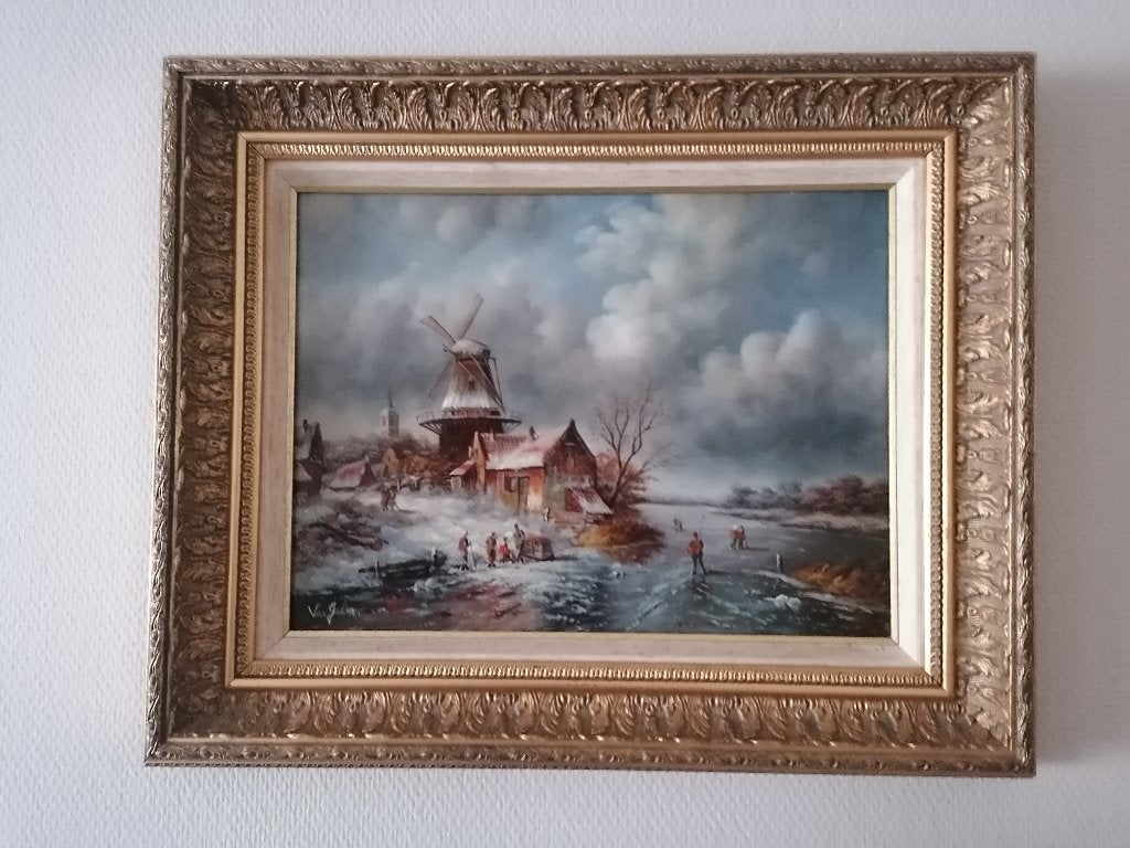 Schilderij winterlandschap, Enlèvement, Autres sujets, Panneau