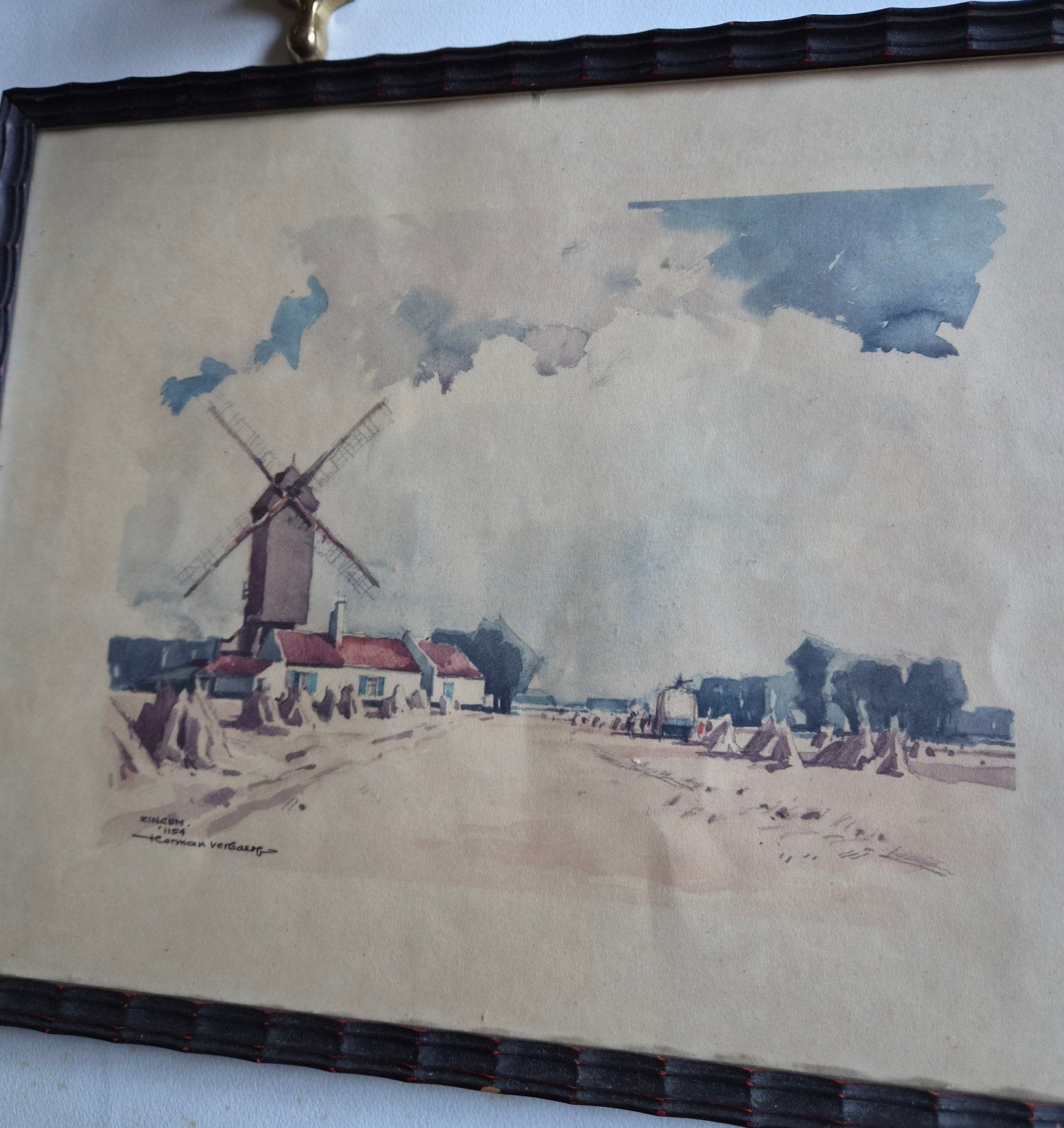 Aquarel van Herman Verbare "Zingem", Antiek en Kunst, Kunst | Schilderijen | Klassiek, Ophalen of Verzenden, Gesigneerd, Aquarel