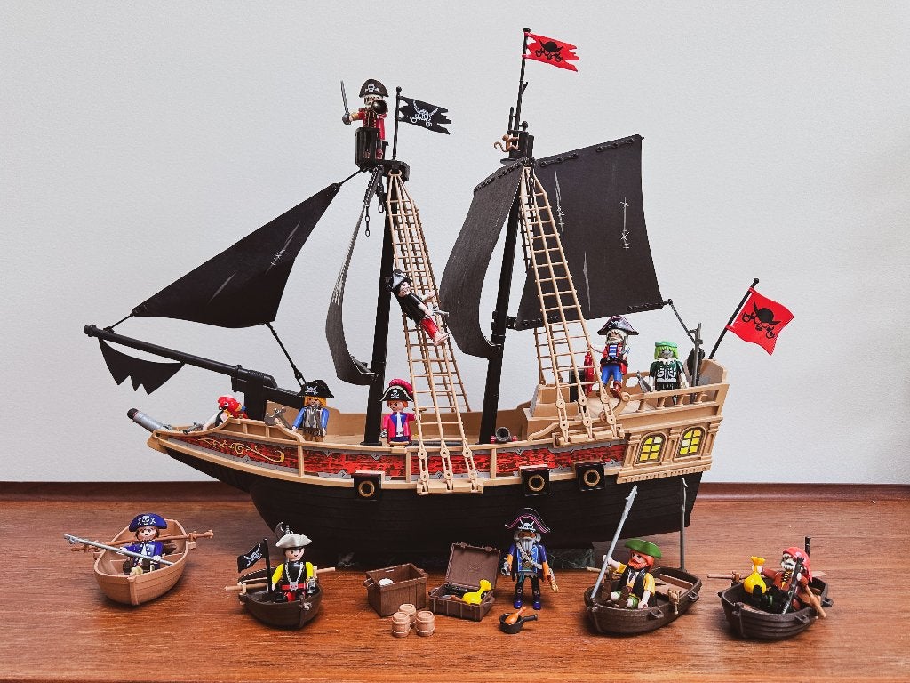 Groot Playmobil piratenschip + 12 piraten, bootjes & schat, Enlèvement ou Envoi, Utilisé, Pirates, Bateau