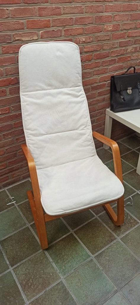 Fauteuil bascule IKEA POÄNG Bois et tissu blanc parfait état, Enlèvement, Blanc, Bois