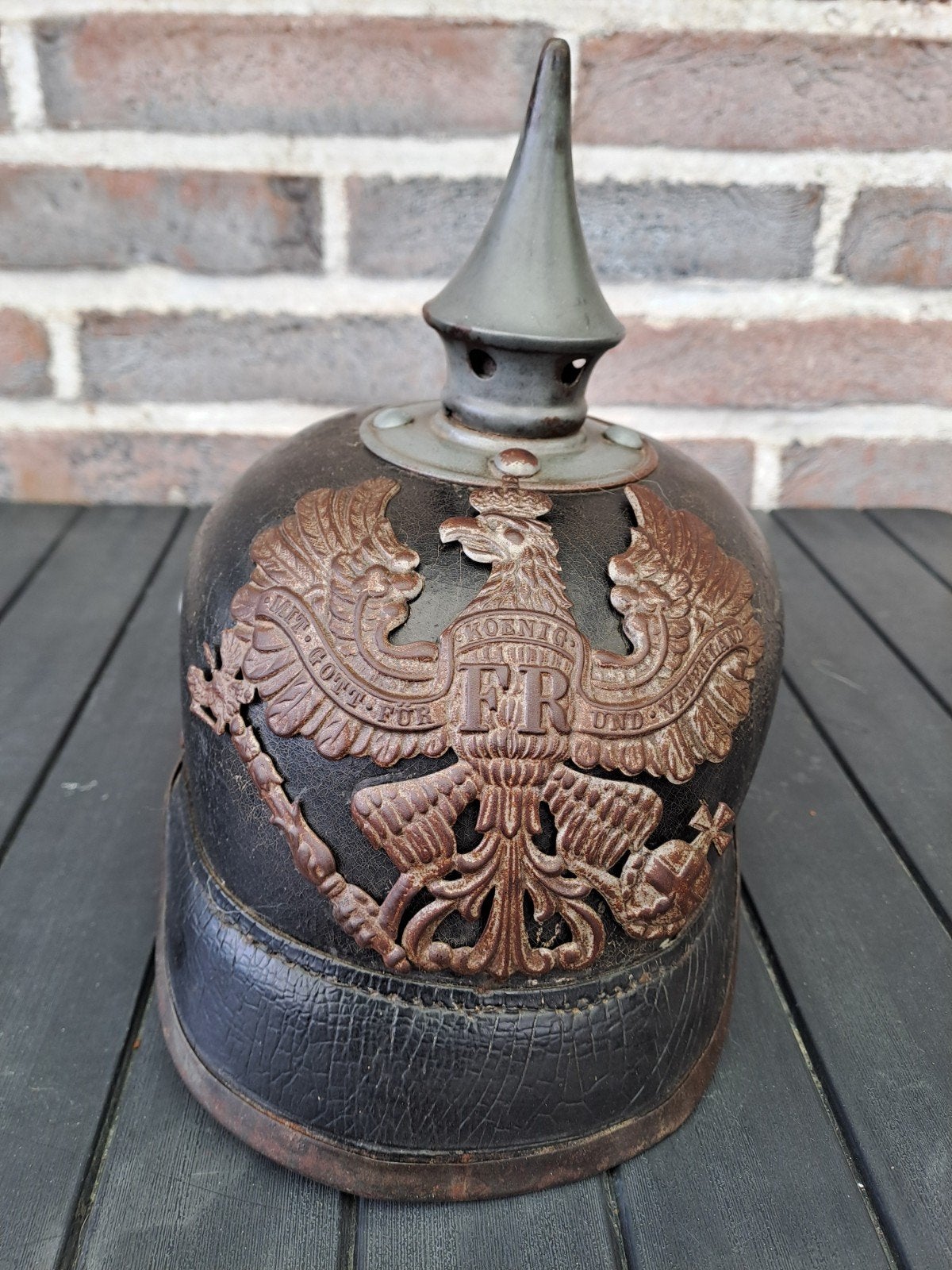 Pruisische tiphelm model 1915 14-18 WO1, Verzamelen, Militaria | Algemeen, Ophalen of Verzenden, Landmacht, Helm of Baret