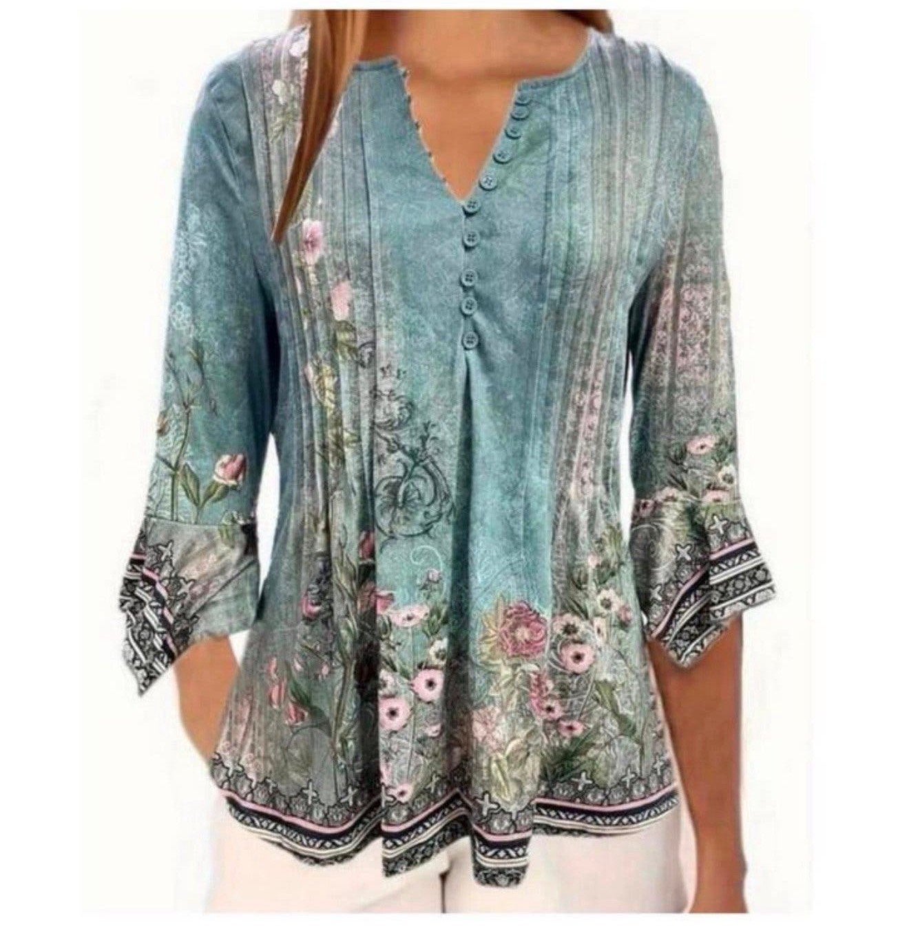 Blouse d'été femmes à imprimé floral manches trois-quarts L, Vêtements | Femmes, Enlèvement ou Envoi, Neuf, Taille 42/44 (L), Bleu
