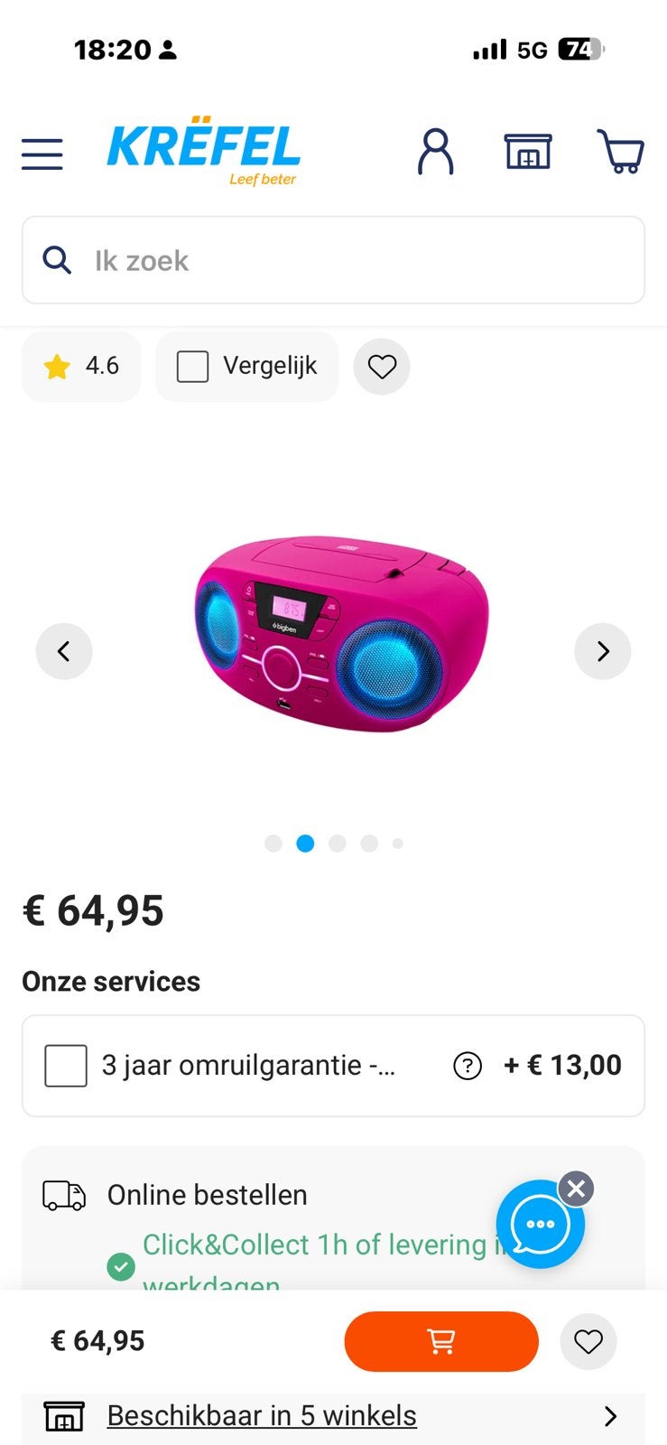 BigBen Draagbare FM-radio met CD-speler - CD61RUSB - Roze, Audio, Tv en Foto, Cd-spelers, Ophalen, Zo goed als nieuw