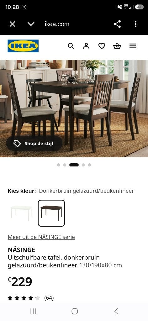 IKEA LANEBERG uitschuifbare eettafel 130-190x80 cm, Ophalen, 50 tot 100 cm, Zo goed als nieuw, Vijf personen of meer