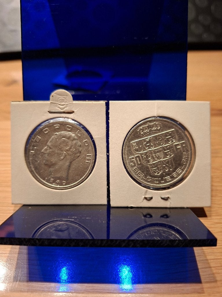 4 zilveren munten van 50 frank – Leopold III – 1939 en 1940, Postzegels en Munten, Ophalen, Zilver, Losse munt, Zilver