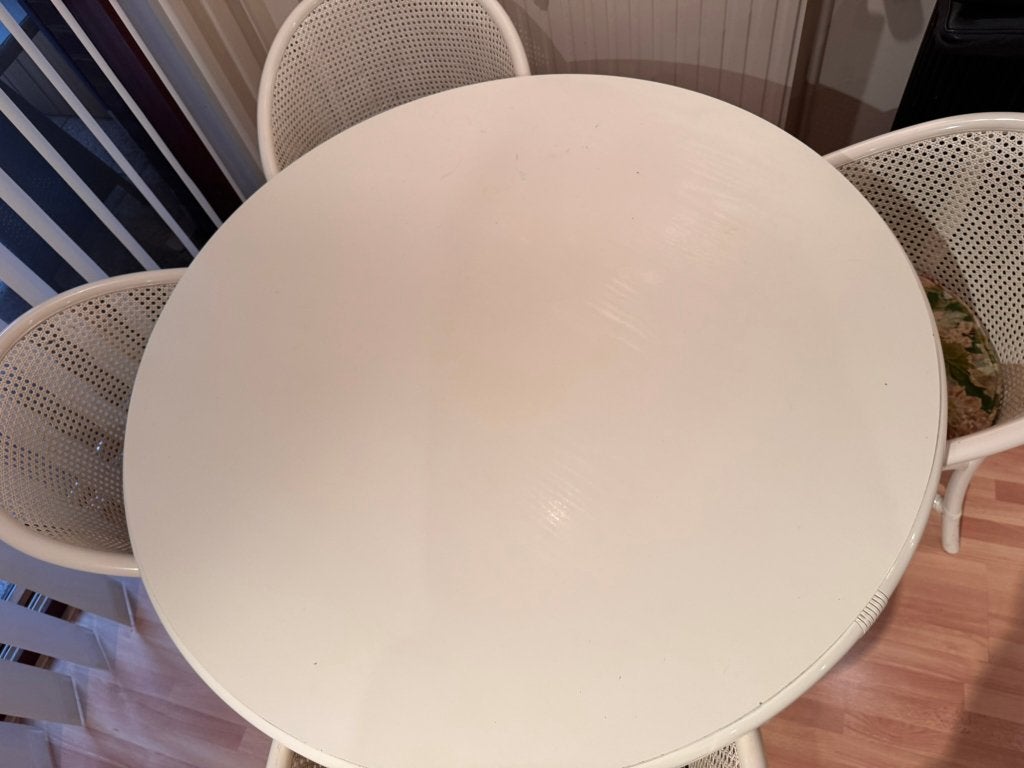 Table en rotin et 4 chaises en rotin, 100 à 150 cm, Quatre personnes, Rond, 100 à 150 cm