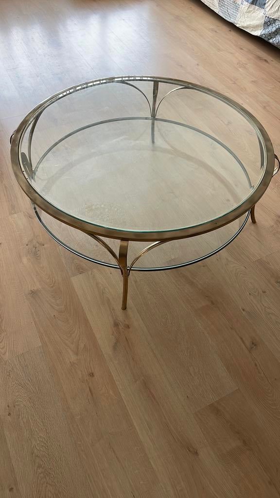 Salontafel in de woonkamer in verguld messing, geglazuurd, Huis en Inrichting, Tafels | Salontafels, Ophalen, Neoclassique, 100 tot 150 cm