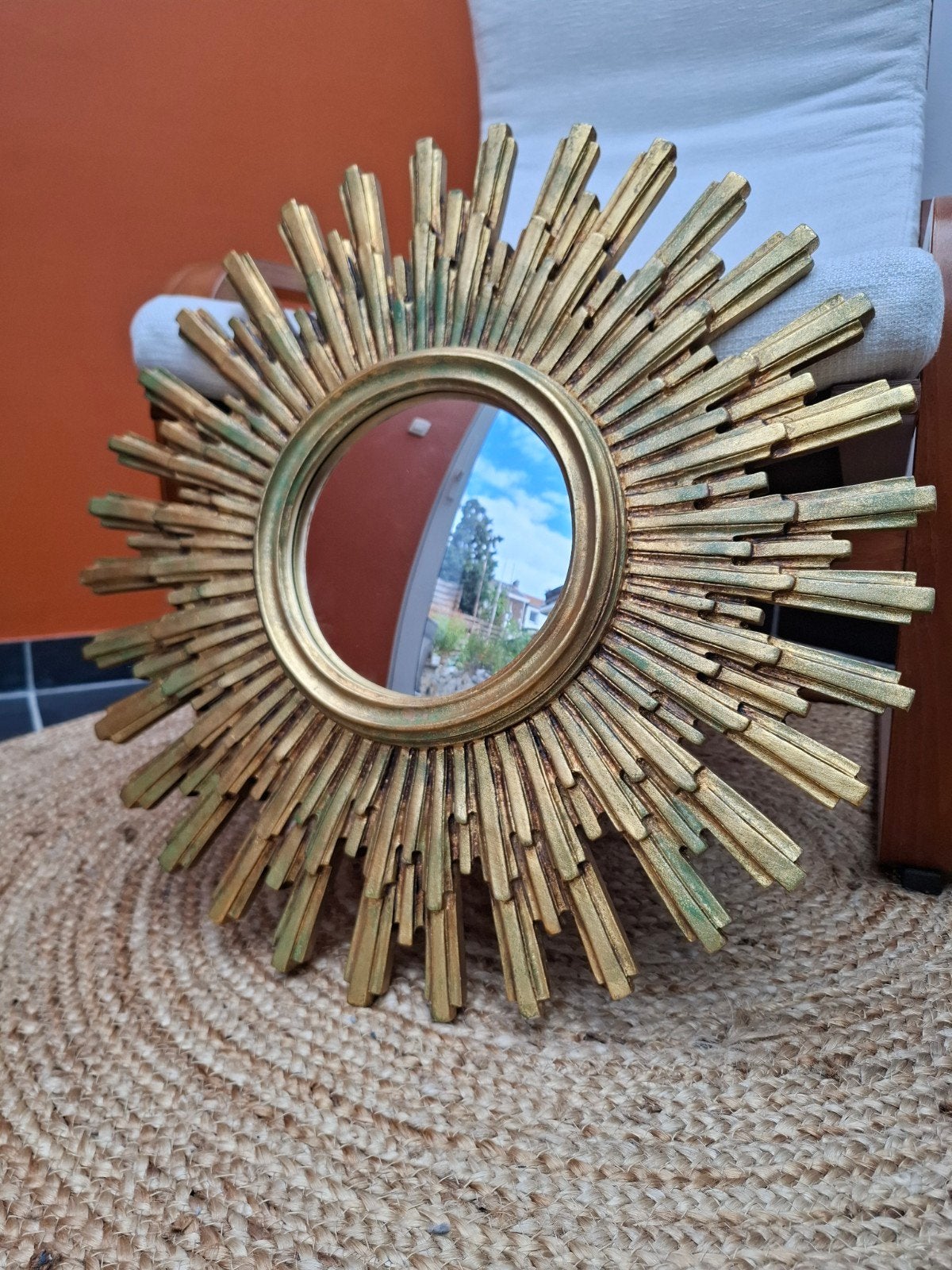 1960- miroir soleil avec verre central convexe, Antiquités & Art, Antiquités | Miroirs