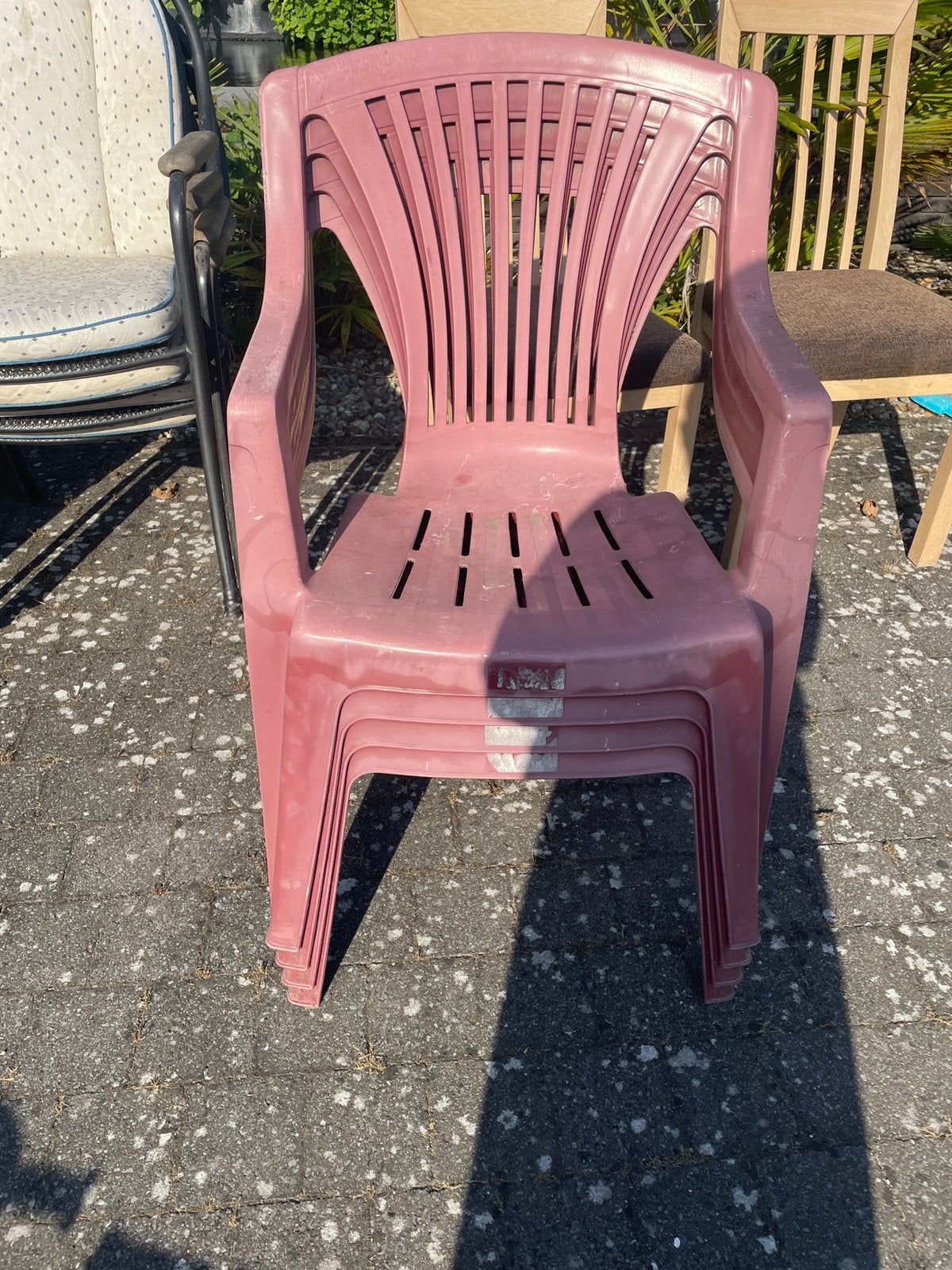 Tuinstoelen bordeaux 4 stuks, Tuin en Terras, Tuinstoelen, Ophalen, Gebruikt, Plastic