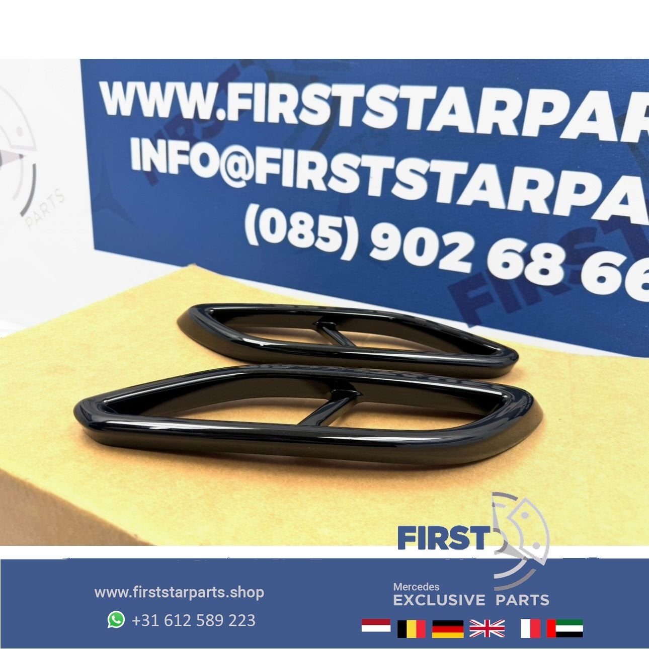 AMG LINE UITLAAT SIERLIJSTEN ZWART L/R Mercedes A B C CLA G, Auto-onderdelen, Uitlaatsystemen, Gebruikt, -, Ophalen of Verzenden