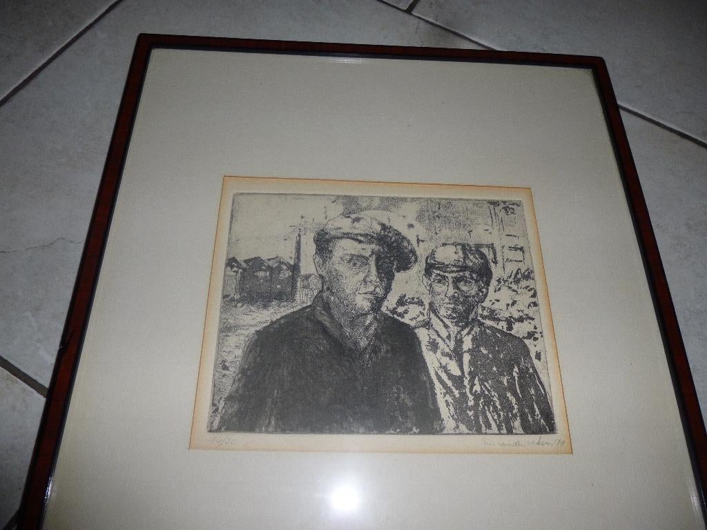 fabriekarbeiders , gesigneerde ets Pieter vander Vekens, Antiek en Kunst, Kunst | Etsen en Gravures, Ophalen of Verzenden
