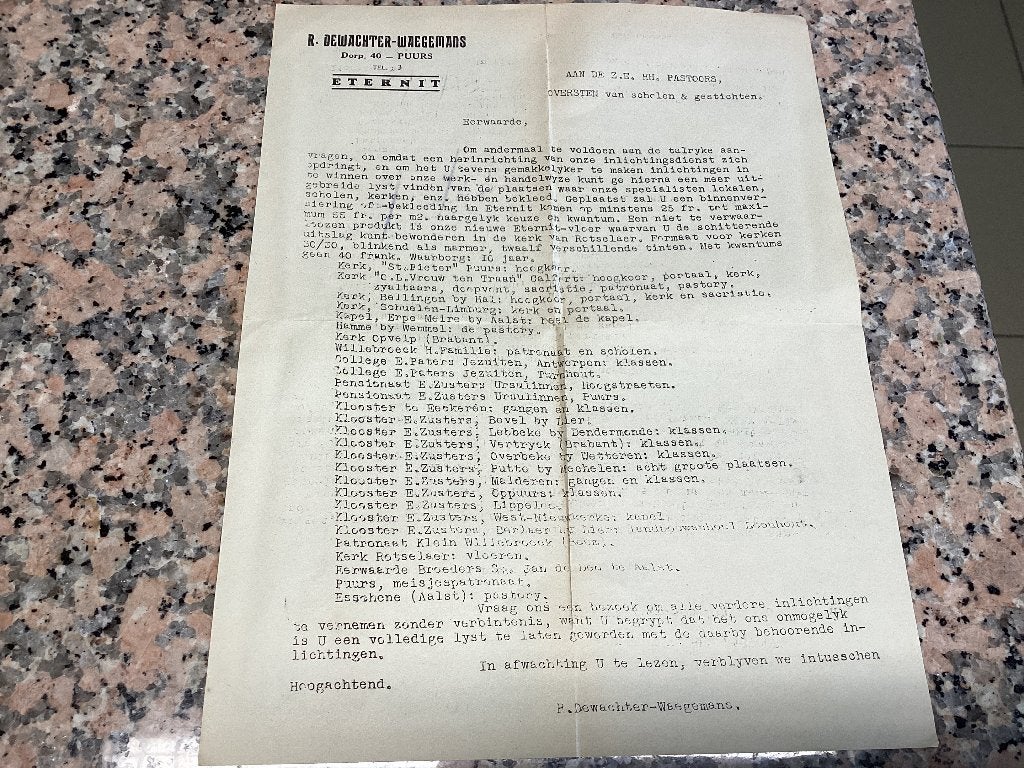 Lot van 7 oude documenten. ETERNIT, kerkfabriek, boerinnengi, Verzamelen, Ophalen of Verzenden, Gebruikt