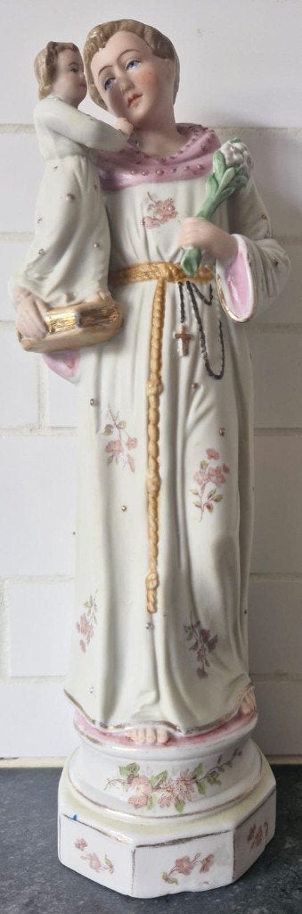 Beeld st.Antonius van Padua in biscuitporselein antiek, Ophalen
