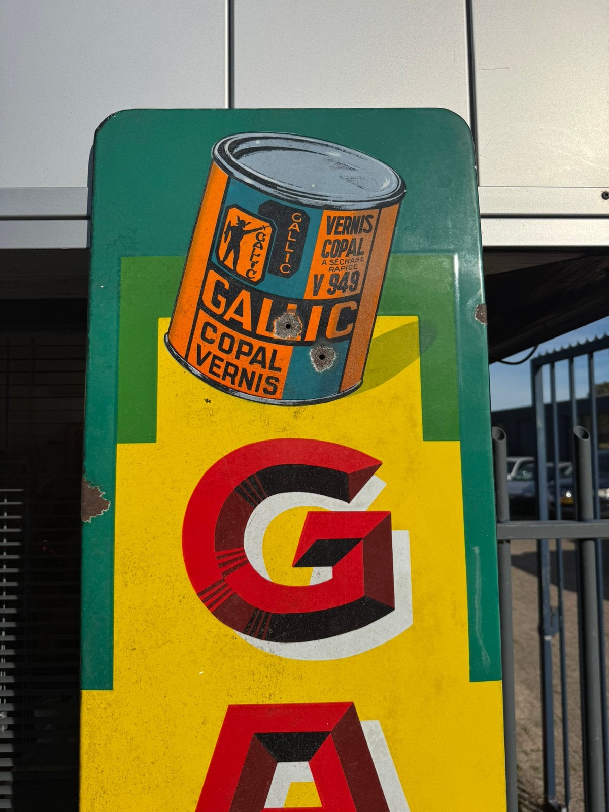 Panneau d'affichage en émail ancien GALLIC Paint, Panneau publicitaire, ., Enlèvement, Utilisé