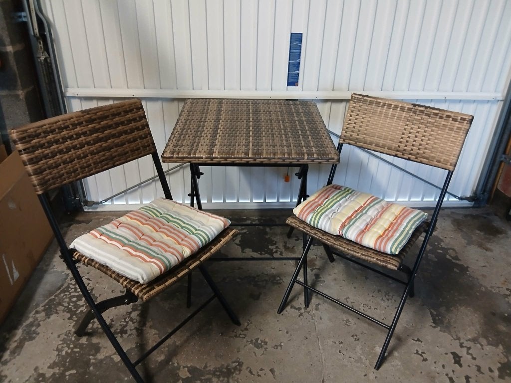 Set de jardin pour balcon avec coussins (pliable), Rotin, Banque, Salons de jardin, Comme neuf