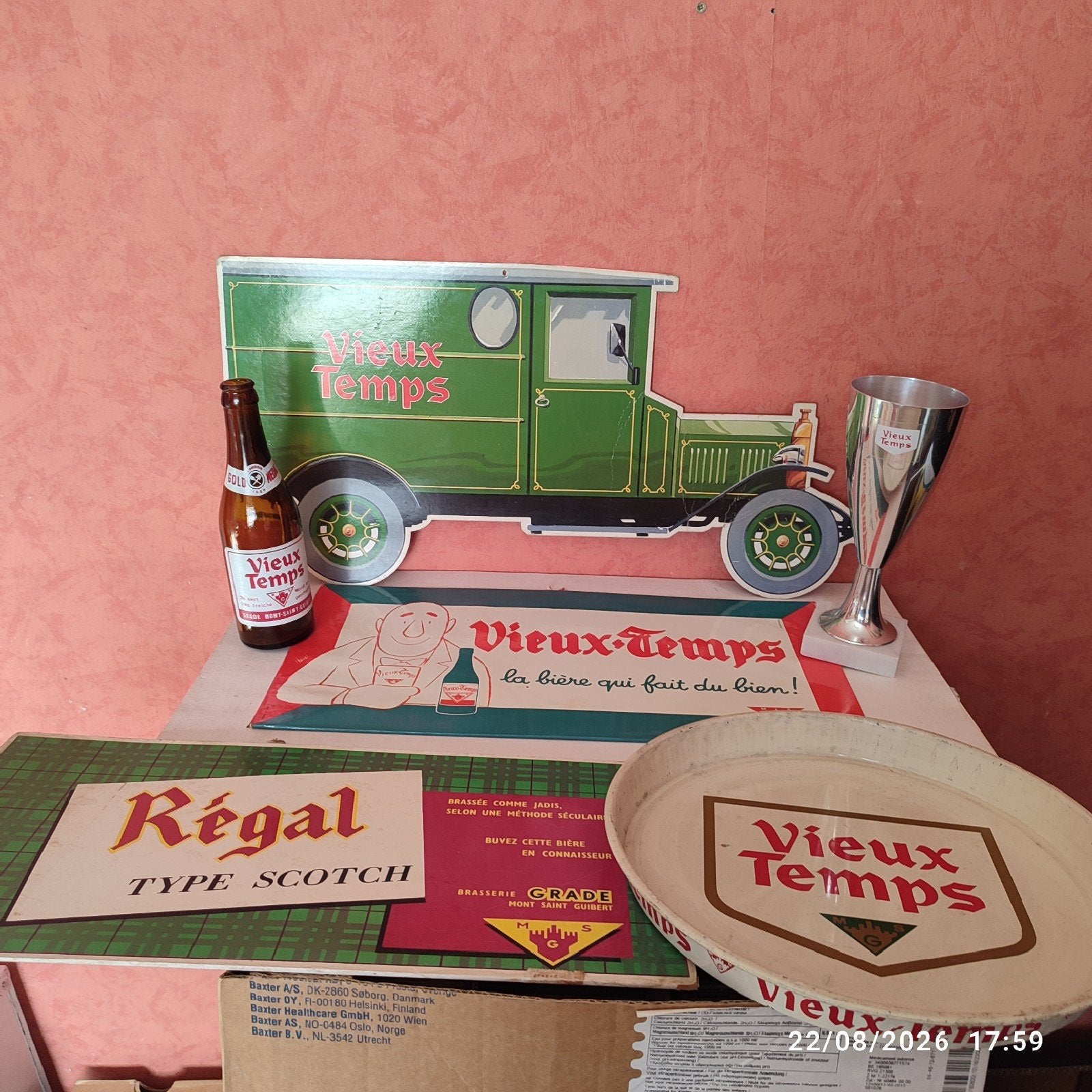 Lot : Bières VIEUX-TEMPS , Brasserie de Mont-Saint-Guibert ., Enlèvement, Utilisé, Panneau publicitaire