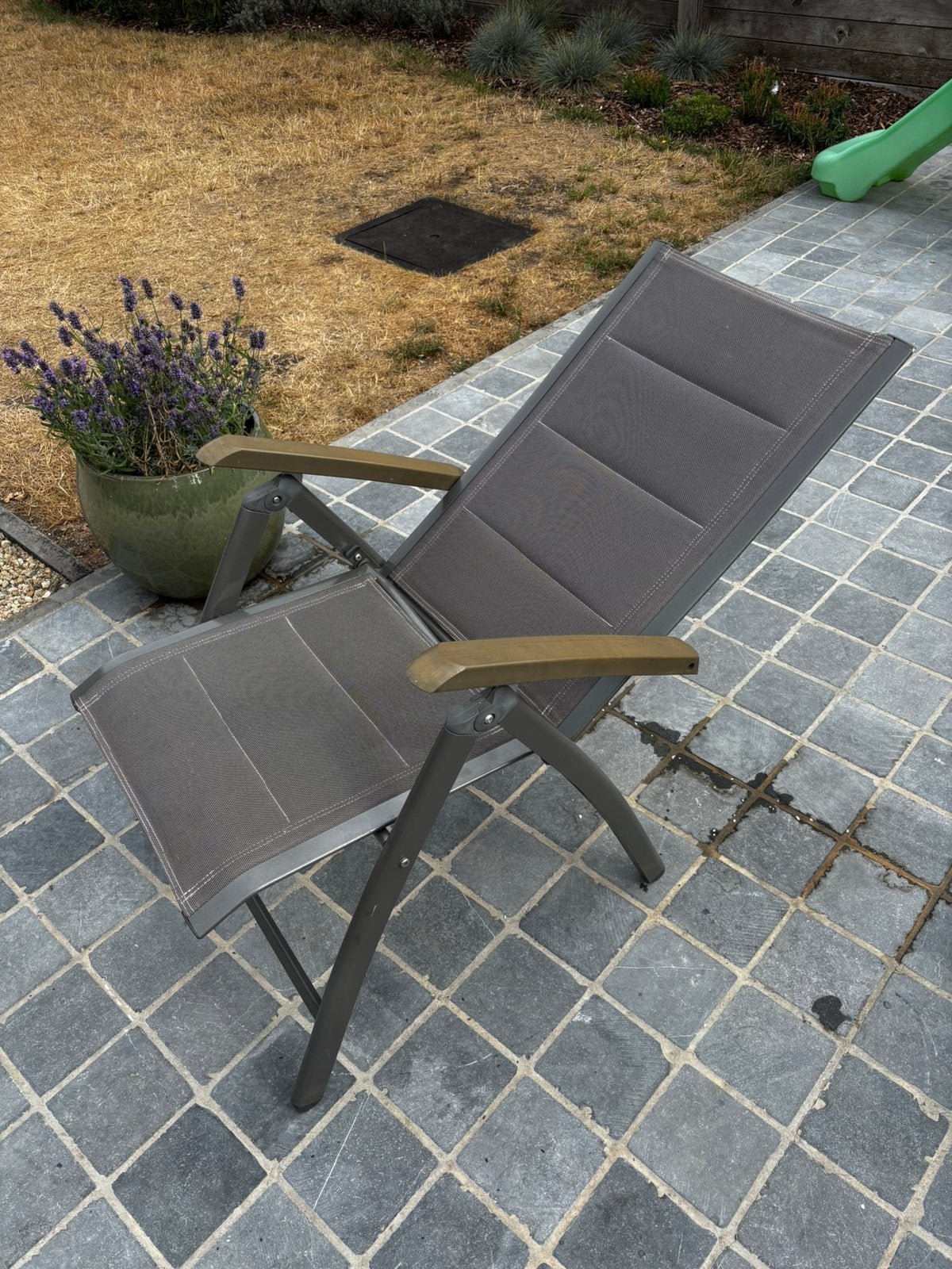 Relax tuinstoel met hoge rugleuning, Tuin en Terras, Tuinstoelen, Ophalen, Gebruikt, Aluminium, Verstelbaar