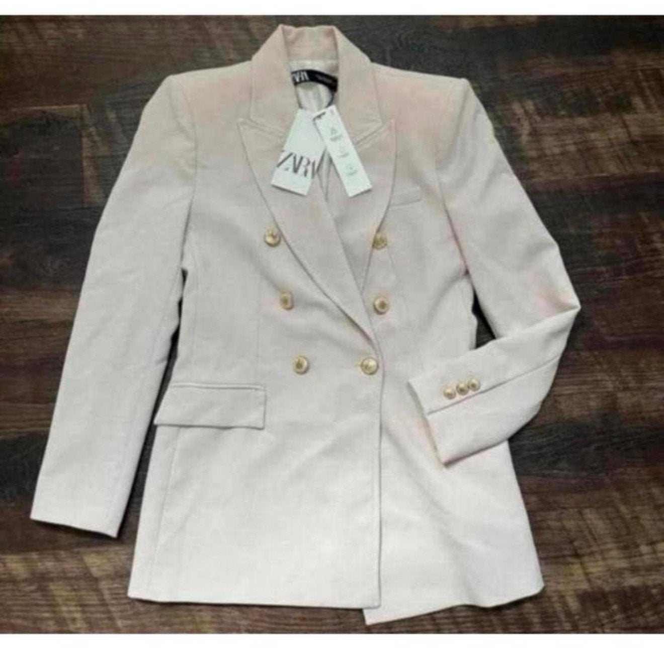 Zara Lange Double Breasted Blazer jack NIEUW S beige-roze, Beige, Nieuw, Ophalen of Verzenden, Jasje