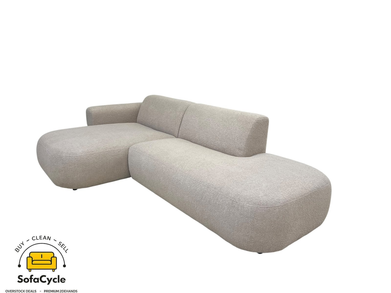 Chaise d'angle beige bouclée, coin L — Overstock /SofaCycle, Neuf, Enlèvement ou Envoi, SofaCycle, Info@sofacycle.be