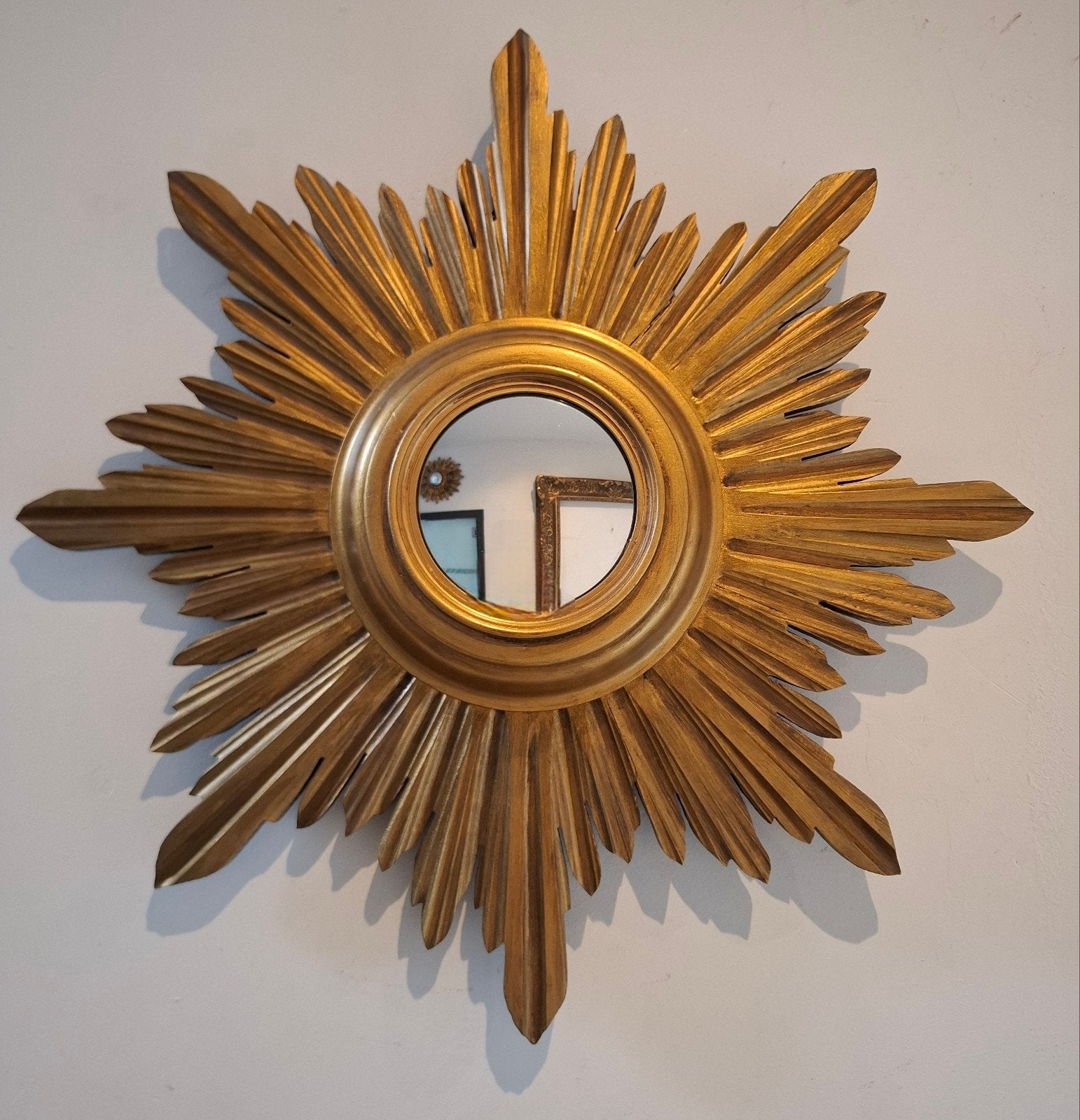 Zonnespiegel miroir soleil bois 1950 convexe, Ophalen of Verzenden