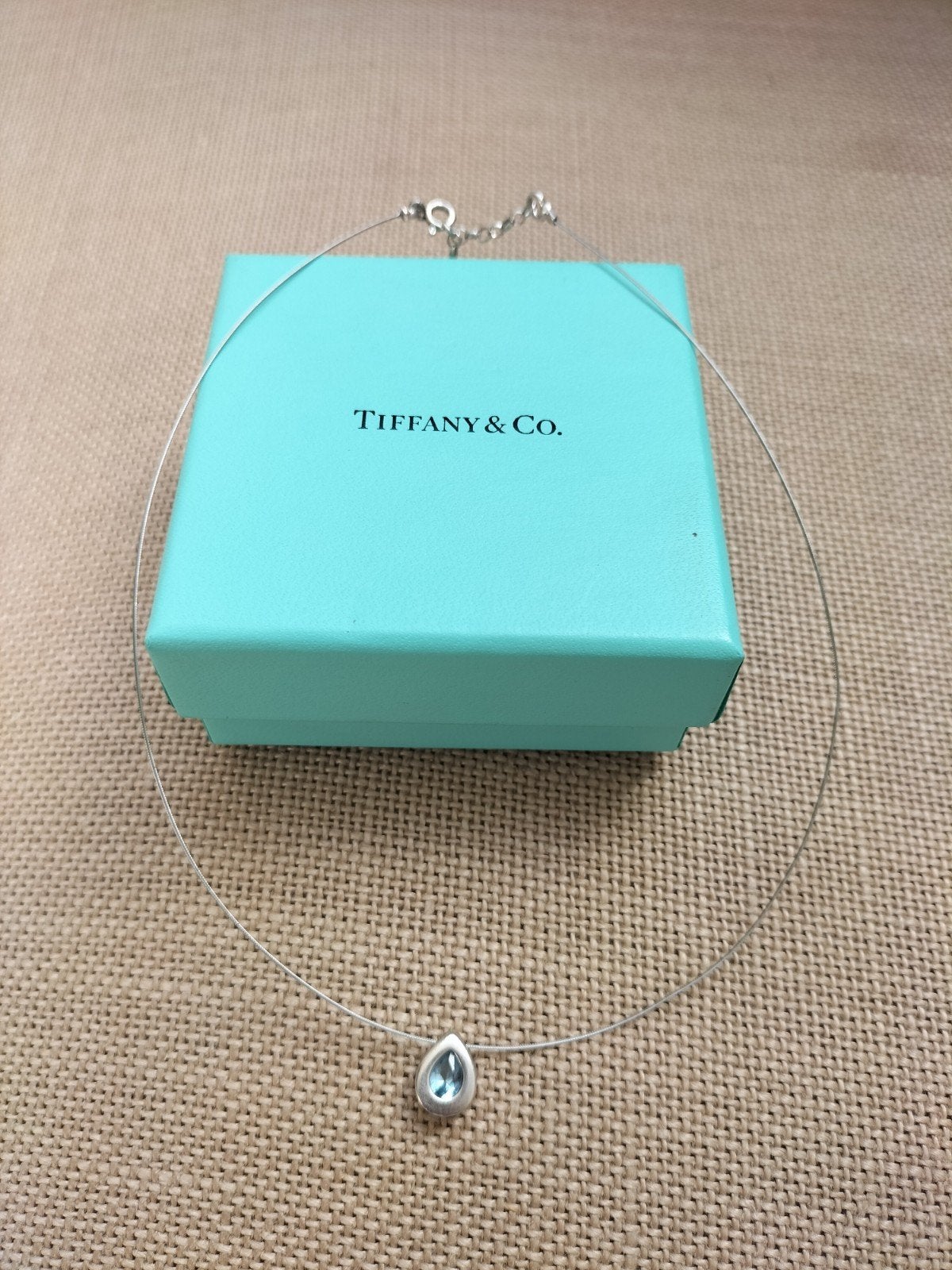 Tiffany & Co. ketting met blauwe topaas hanger, Verzenden, Zilver, Zilver