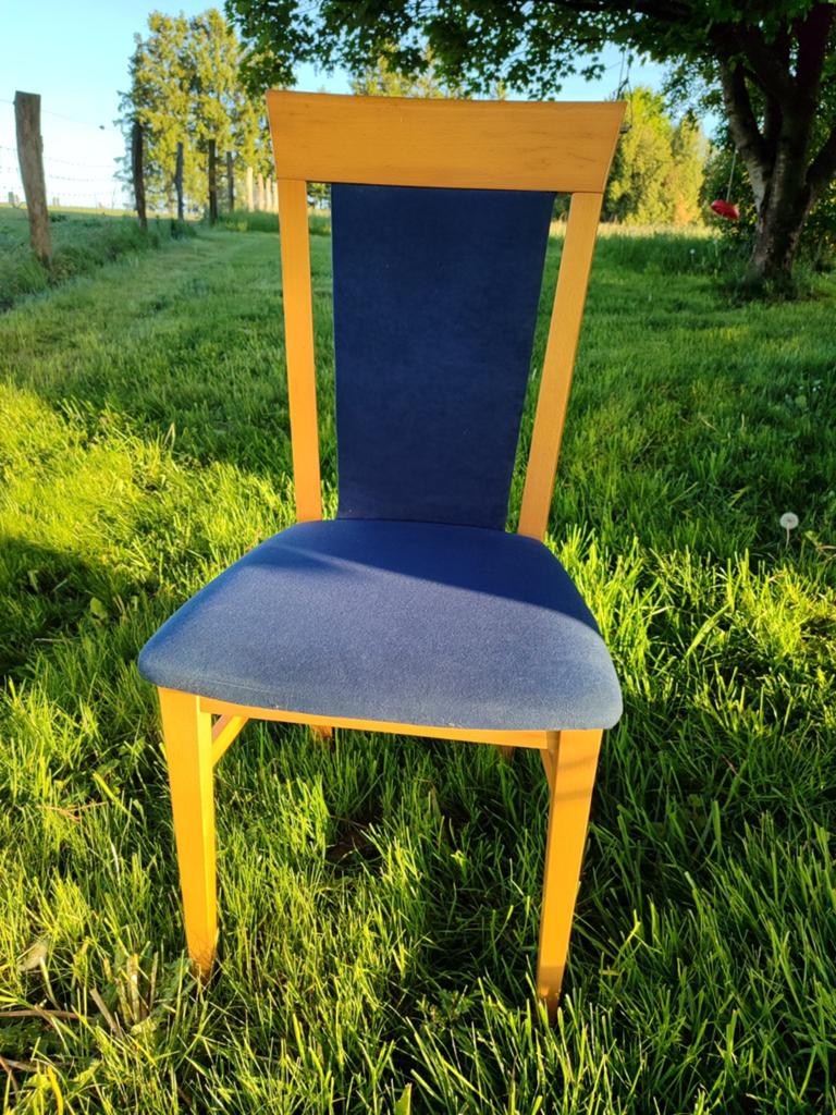 6 chaises de salon bois / velour bleu marine, Maison & Meubles, Enlèvement, Bleu, Bois