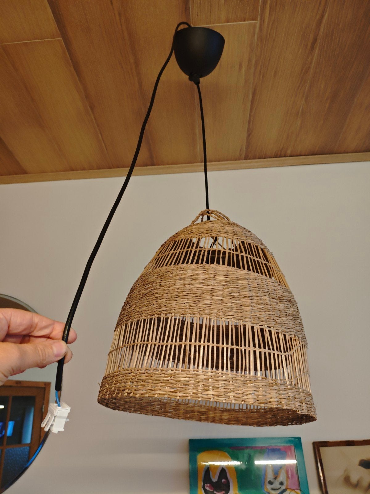 Torared hanglampkap Ikea met pendel, Ophalen of Verzenden, Zo goed als nieuw, Natuurlijk materiaal, Warm, natuurlijk, boho stijl