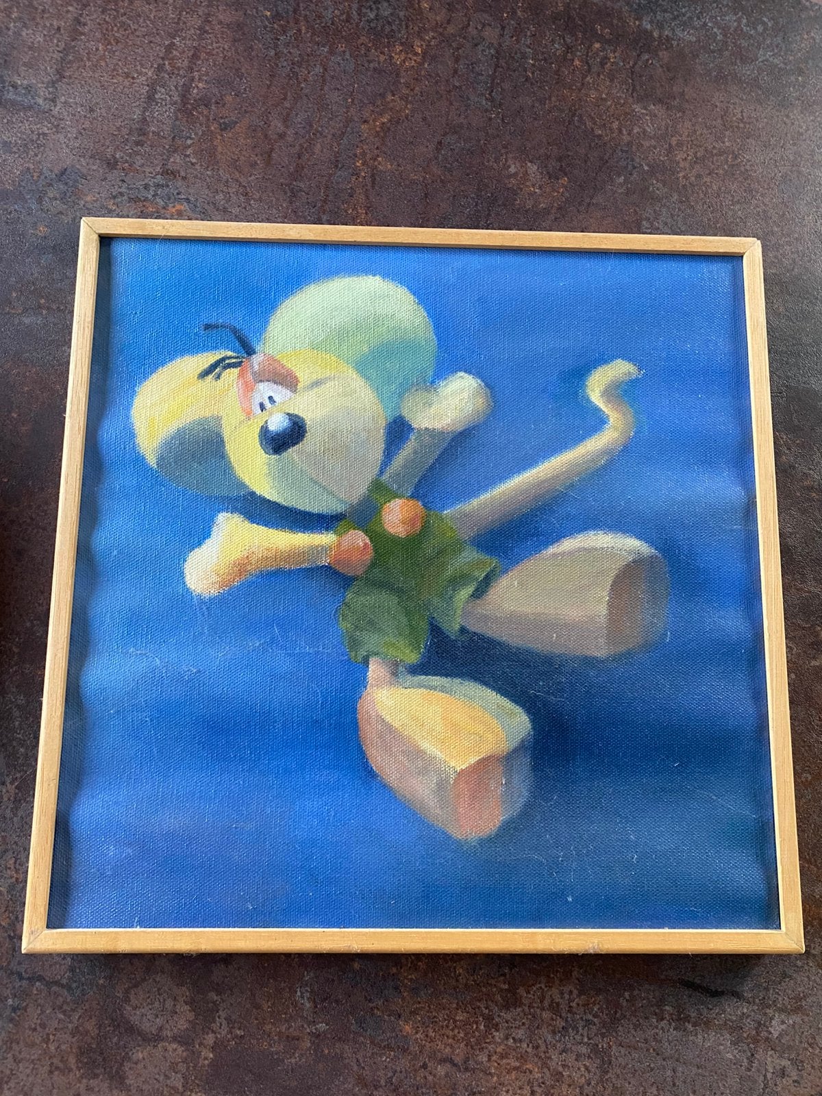 Olieverf schilderij op doek 42x42, Ophalen of Verzenden, Diddl, Zo goed als nieuw, Knuffel