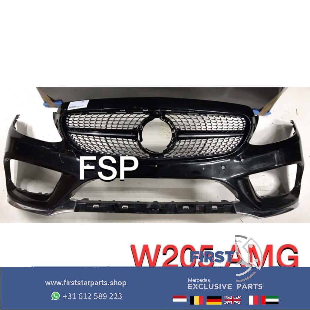 W205 C43 AMG Voorbumper + diamond gril Mercedes C Klasse 201, Auto-onderdelen, Gebruikt, -, Voor, Ophalen of Verzenden