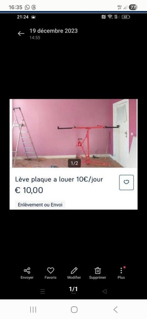 Lève  plaque a louer 10€/jours