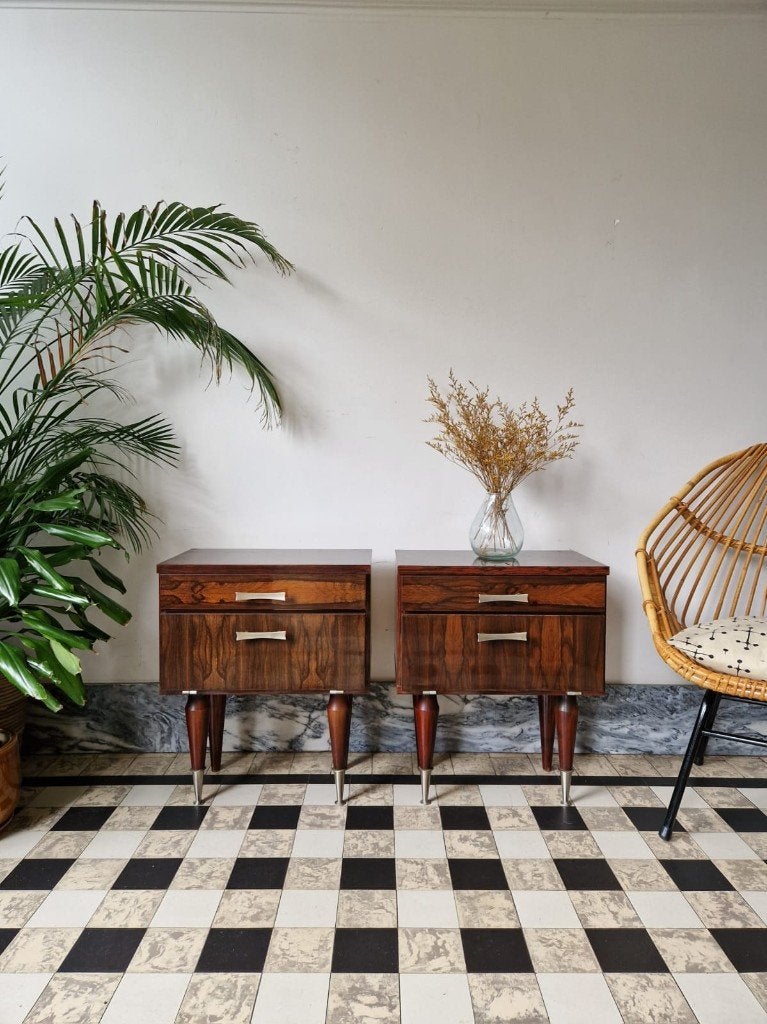 Vintage midcentury nachtkastjes | kastjes | retro, Moins de 55 cm, Moins de 45 cm, Enlèvement, Utilisé