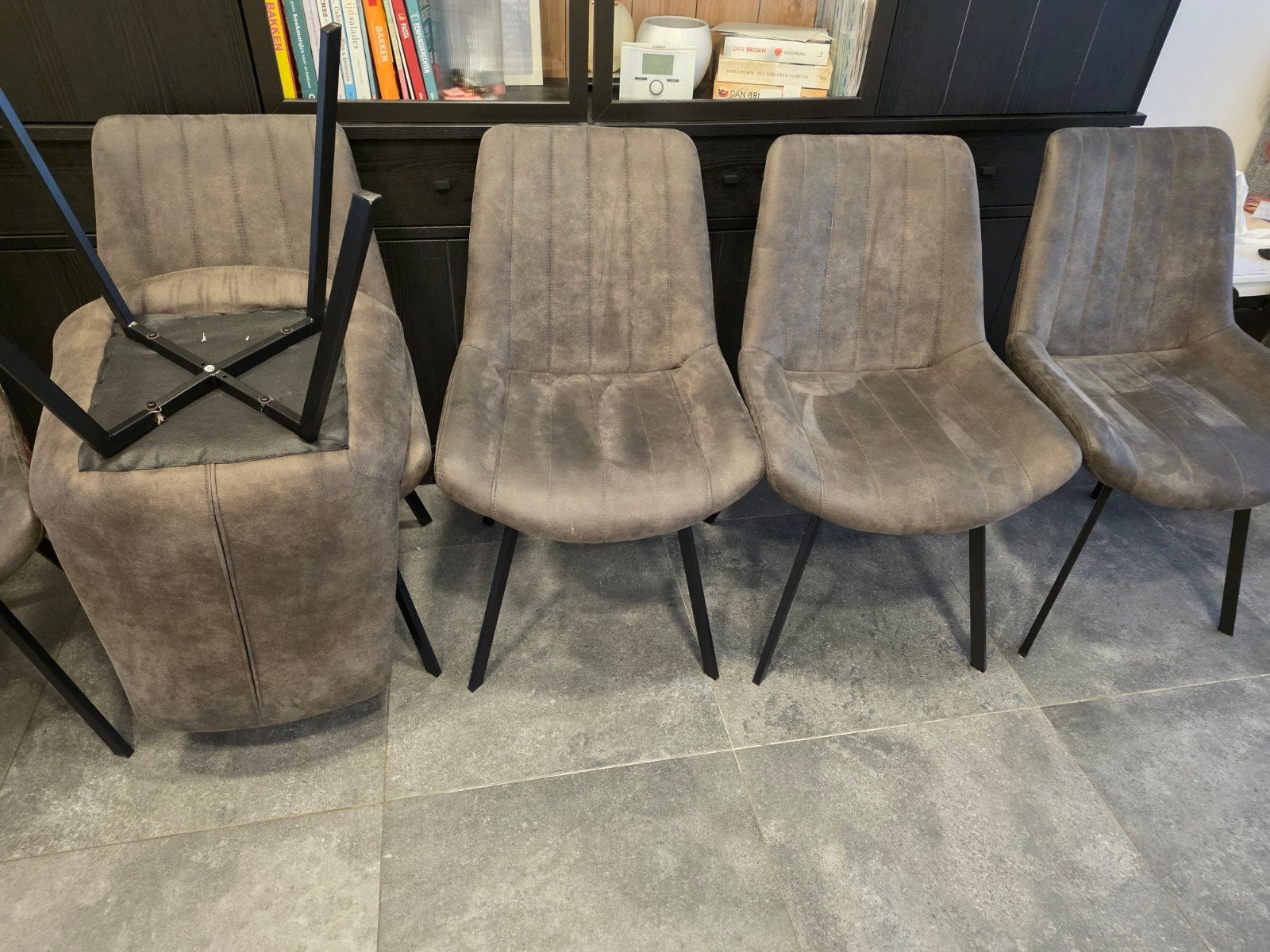 6 chaises de salle à manger, Maison & Meubles, Enlèvement, Utilisé, Gris, Cuir
