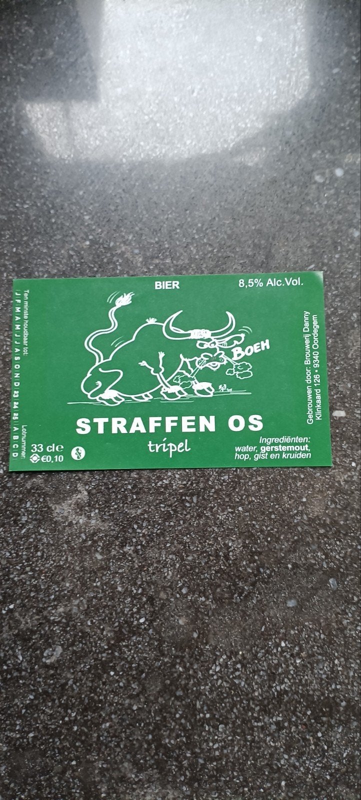 bieretiket Staffen os tripel br Danny Oordegem, Ophalen of Verzenden