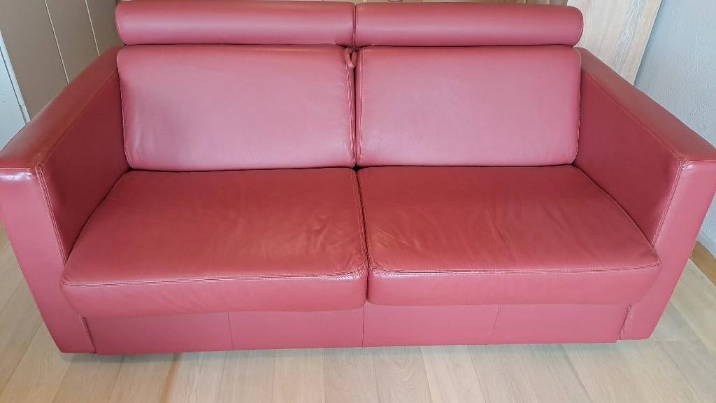 Canapés Lit - Cuir Rouge, 150 cm ou plus, Enlèvement ou Envoi, Moins de 150 cm, Comme neuf