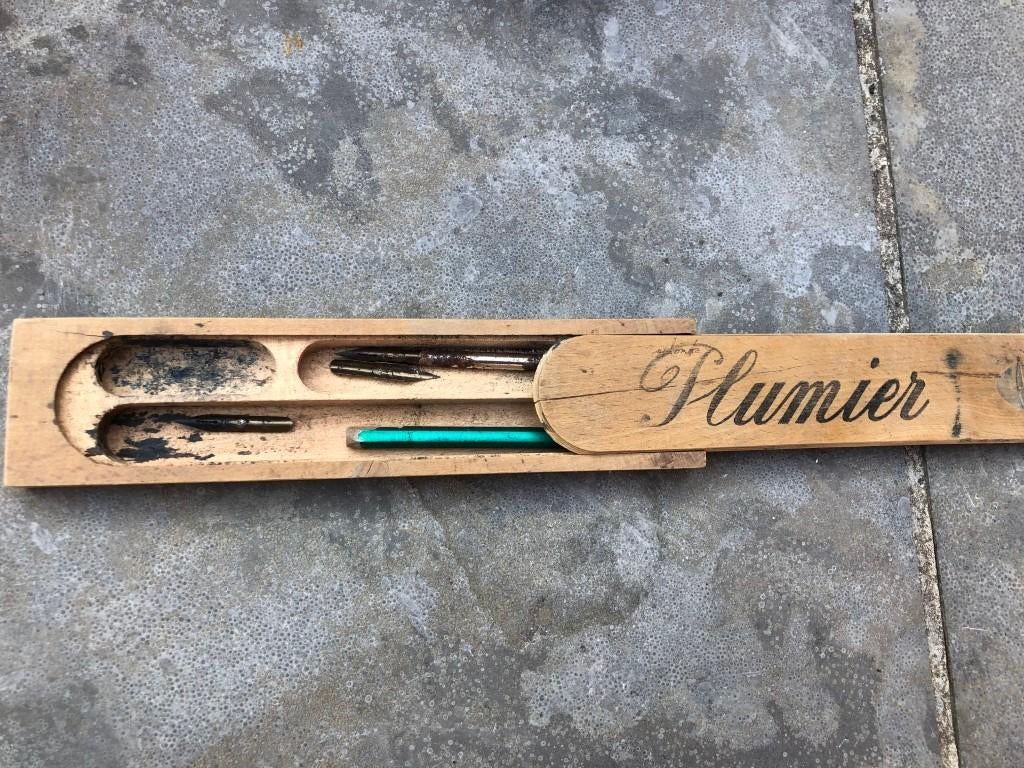 plumier en bois vintage - étui à crayons, Antiquités & Art, Enlèvement ou Envoi