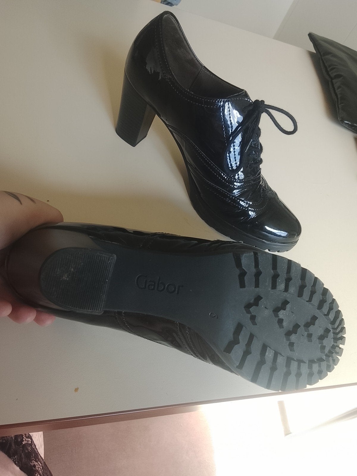 Chaussures à lacets à talons carrés en cuir verni Gabor, Chaussures à haut talons, Gabor, Comme neuf, Enlèvement