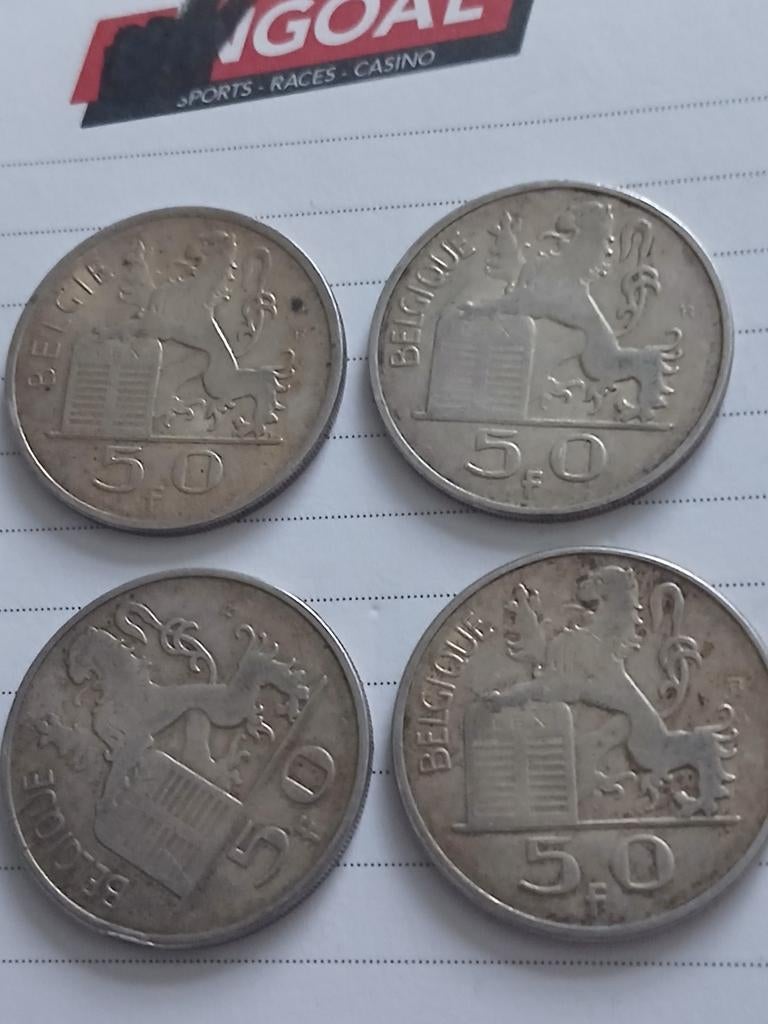 4 pièces de 50 Bf (argent) 1948 flamandes 1948 françaises et, Timbres & Monnaies, Monnaies | Belgique, Enlèvement ou Envoi, Argent