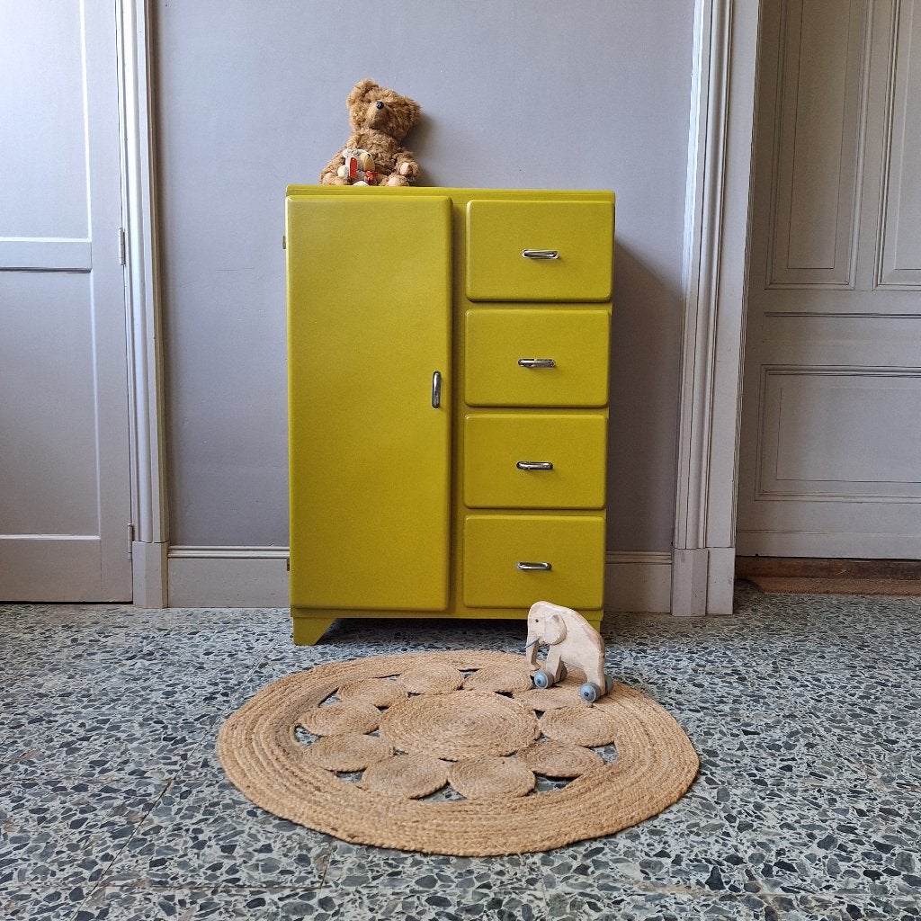 vintage kinderkamerkast 50s kast gangkast kinderkamer, Gebruikt, Kast, Verzenden, 105 cm of meer