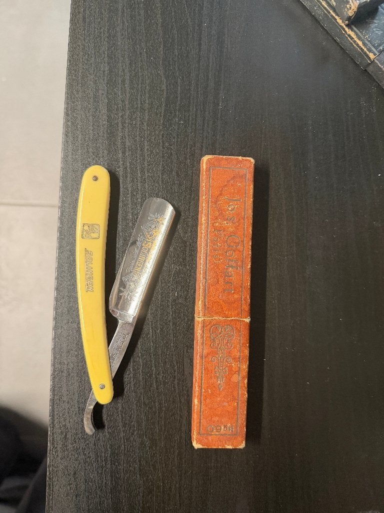 Ancien coupe-choux SOLINGEN – lame gravée dorée + étui, Enlèvement ou Envoi