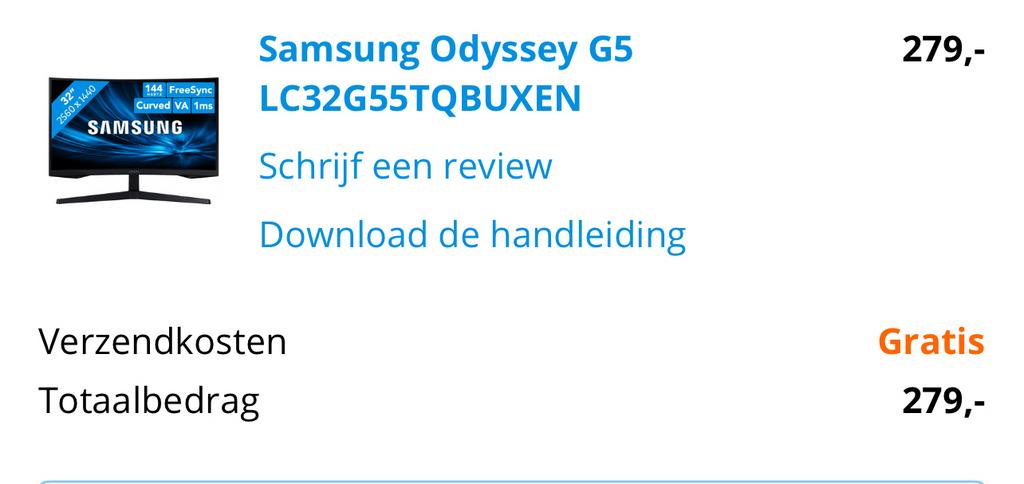 Samsung odyssey G5 32 inc curved gamescherm, Enlèvement